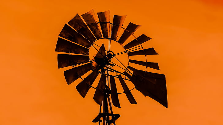 Windmill, solnedgång, skugga, Orange