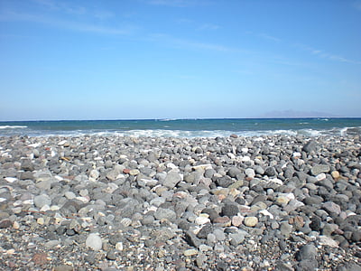 santorini, greek island, greece, marine, gravel, beach, sea