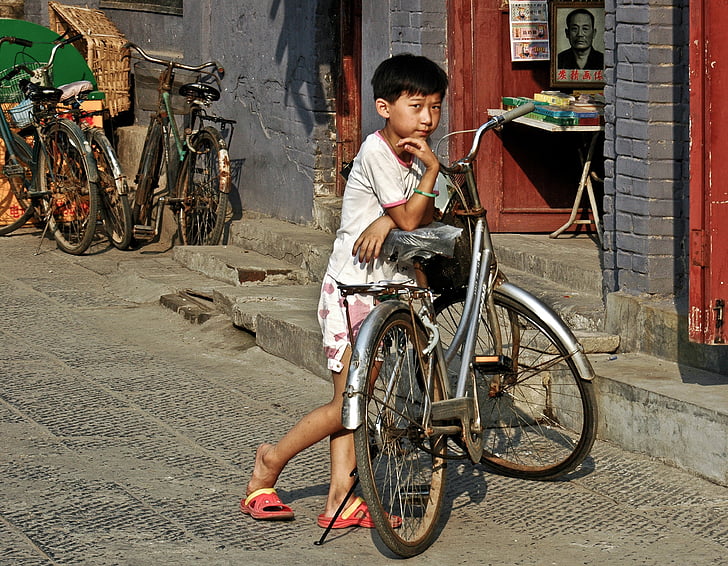 child, china, bike, street, luoyang, bicycle, transportation