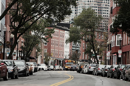 biler, parkeret, vejene, dagtimerne, Boston, City, gader