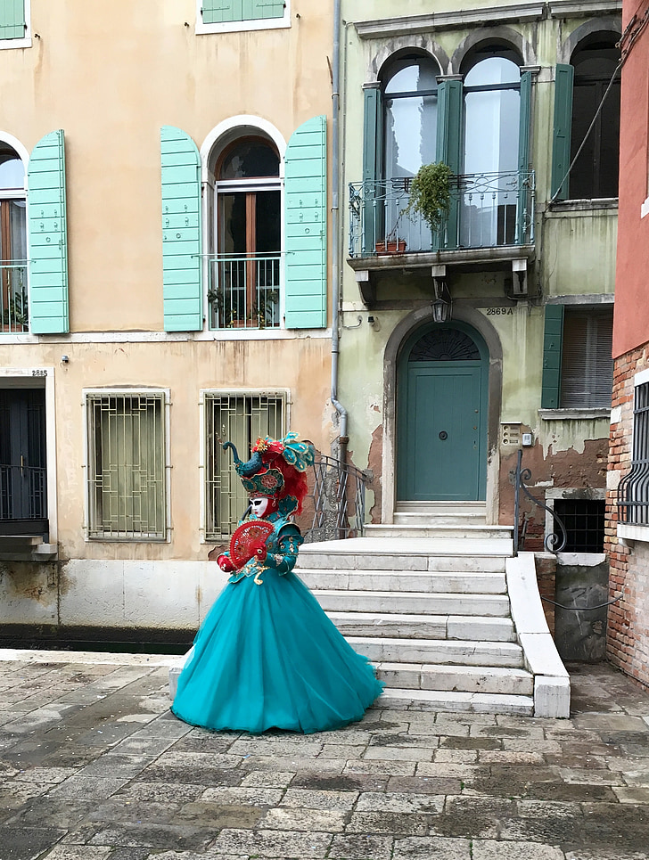 costume, turquoise, Venise, Carnaval, robe