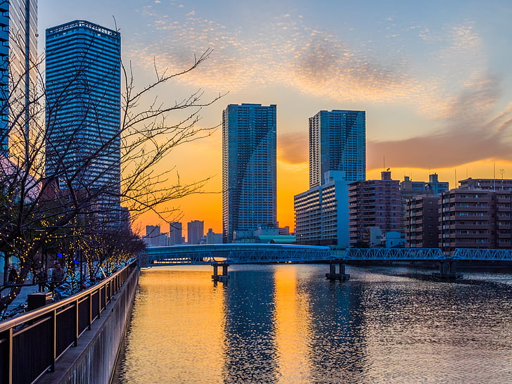 buildings, water, sky