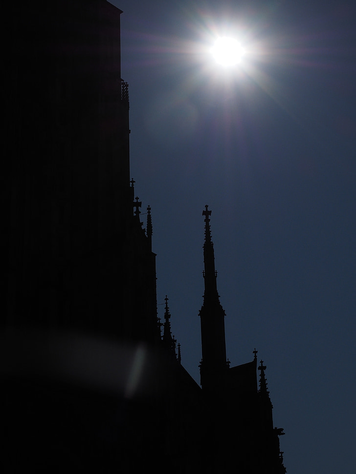 ulm cathedral, solar eclipse, münster, ulm, building, sun, sunshine