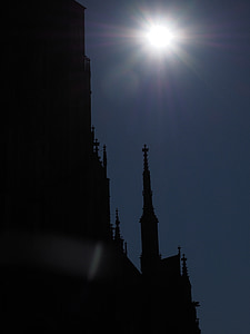 Katedrála Ulm, zatmění slunce, Münster, Ulm, budova, slunce, Sunshine