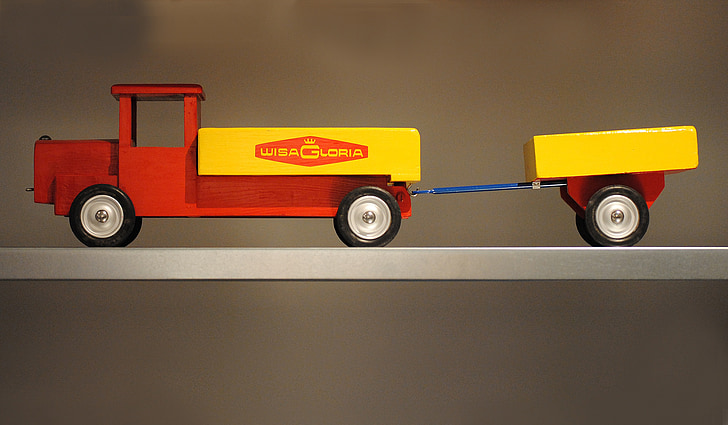 caminhão, brinquedos, jogar, Wisa gloria, vermelho, amarelo, design retro