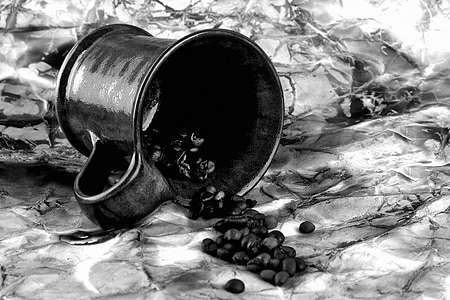 pohár, káva, zrno, retro, kávové zrná, zátišie, Štúdio