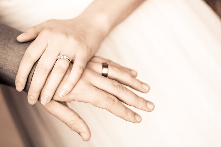ruke, par, prstenje, vjenčanje, mladenka, mladoženja, ljubav