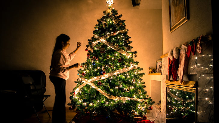 naine, kaunistus, jõulud, puu, pidulik, teenetemärgid, jõulupuu