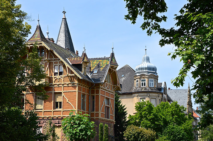 Villa, Heidelberg, Weststadt, hem, byggnad, arkitektur, balkong