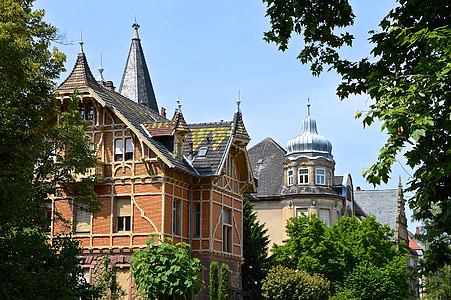 Villa, Heidelberg, Weststadt, hem, byggnad, arkitektur, balkong
