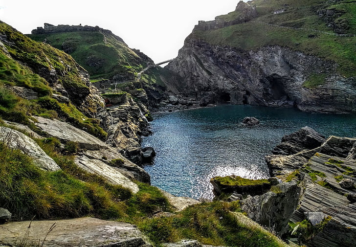 Bay, vik, klipper, steiner, sjøen, kysten, Cornwall