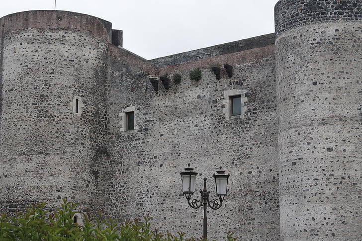 slottet, mur, gamle, festning, vegg, Catania
