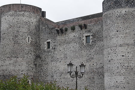 성, 벽돌, 오래 된, 요새, 벽, 카타니아