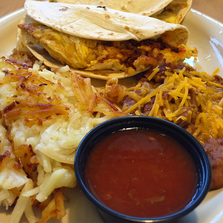Raňajky, Tacos, Mexické, jedlo, jedlo, Gourmet, tortilla - chlebové placky