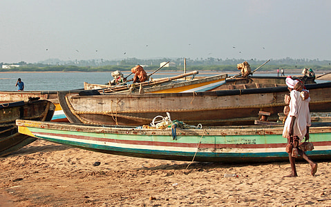 อินเดีย, ตกปลา, เรือ, ชาวประมง, ชายหาด, เอเชีย, เรือ