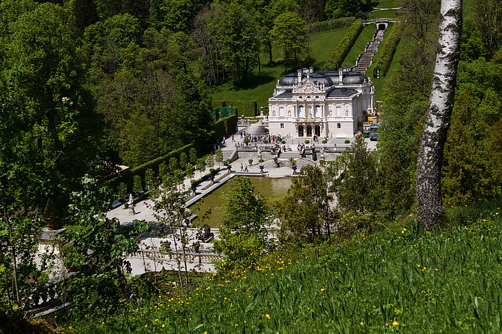 Palazzo Linderhof, Castello, re ludwig, Schlossgarten, acqua, Baviera, architettura del giardino