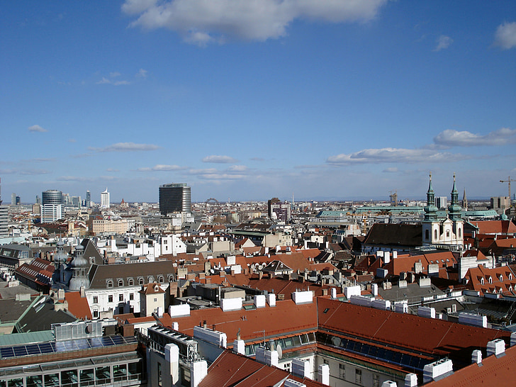 telhados, Viena, céu, nuvens, Áustria, cidade, edifício
