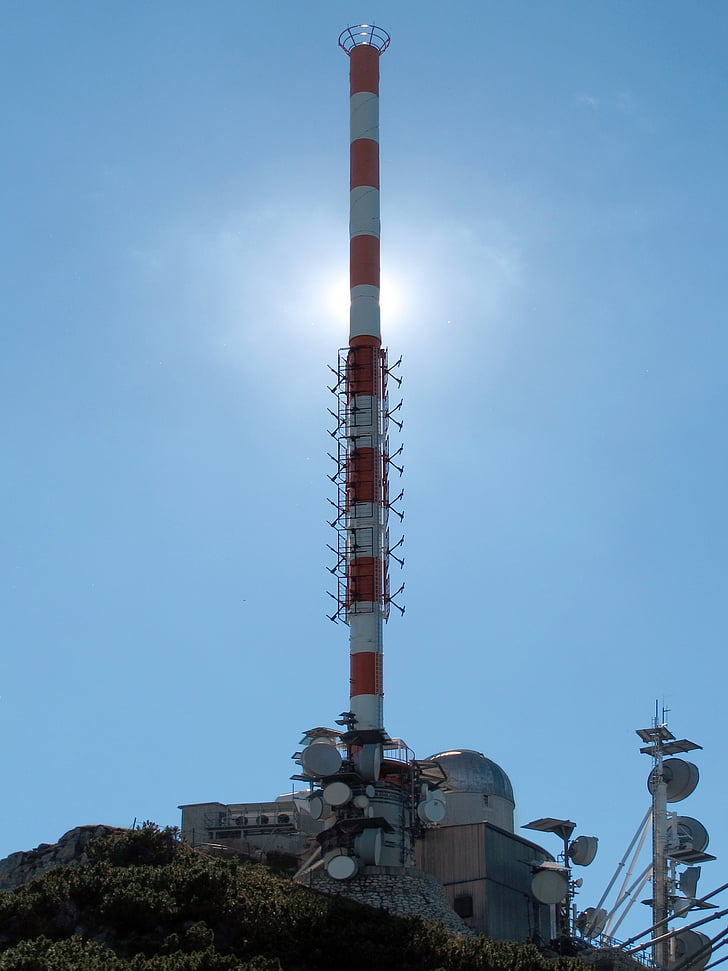 Wendelstein, Verzend systeem, Weerstation, licht terug, mast van radio, transmissie toren, berg