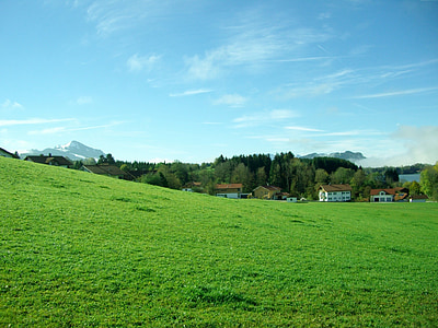 ruinas, Allgäu, verde, azul, paisaje, hierba, Prado