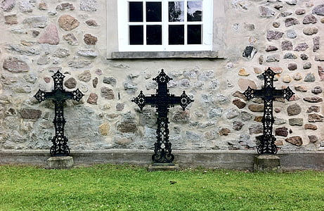 trois croix, Croix, cimetière, Chapelle, Église, noir, fenêtre de
