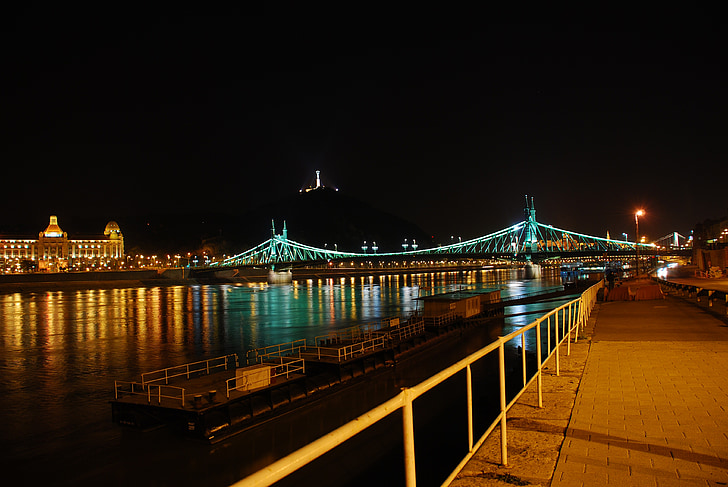 Budapešta, naktī, tilts, naktī, upes, tilts - vīrs lika struktūra, arhitektūra