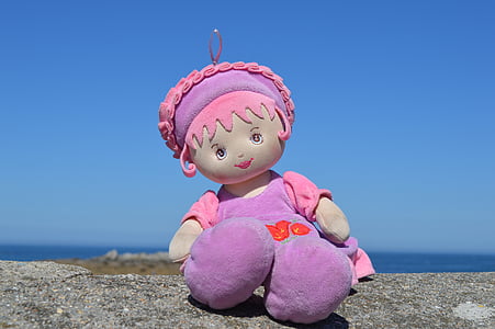 кукла, море, празник, играчка, Люляк, розово, меки