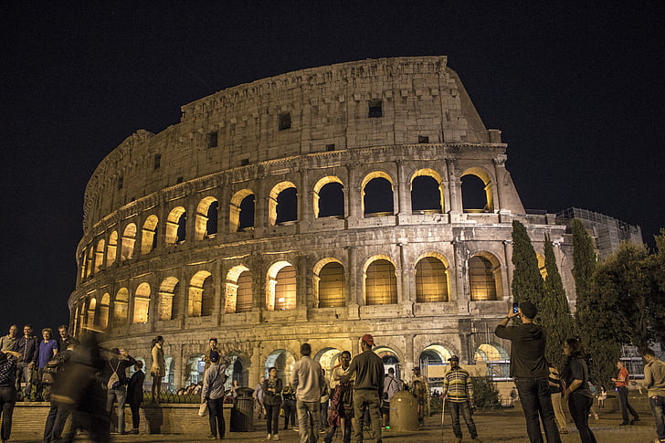 Roma, Coliseu, arquitetura, noite, edifício, luz, Coliseu