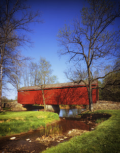 Maryland, täckta bron, landmärke, historiska, Stream, Creek, reflektioner