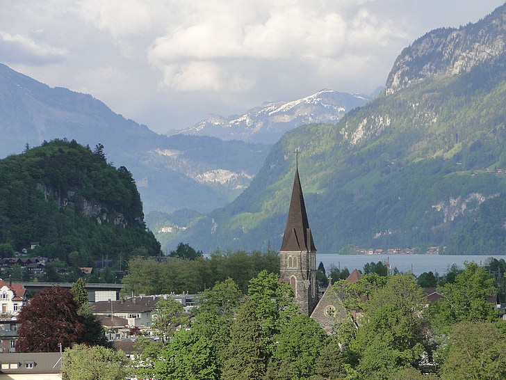 pegunungan, pemandangan, Kota, Eropa, Swiss