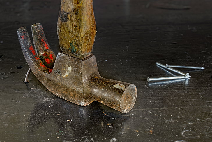 Hammer, Nägel, gestapelte Fokus, Werkzeug, Bau, Arbeit, Ausrüstung