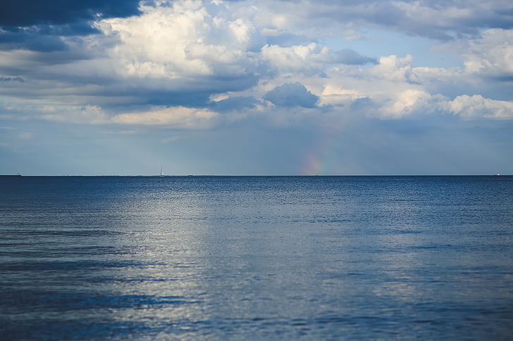 zee, Horizon, hemel, wolken, regenboog, water, Oostzee