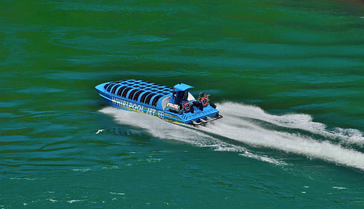 barco jet azul, exceso de velocidad, Río Niágara, atracción turística, acción rápida