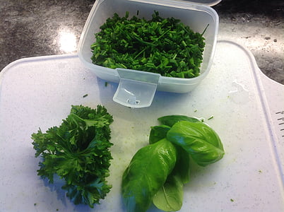 basil, chives, parsley, herbs, kitchen, culinary herbs, cook