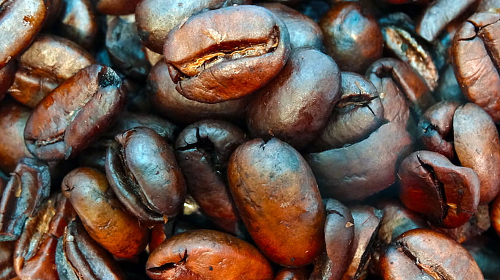 makro kávové zrná, kávové zrná, detailné, káva, fazuľa, celé kávové zrná, jedlo a pitie