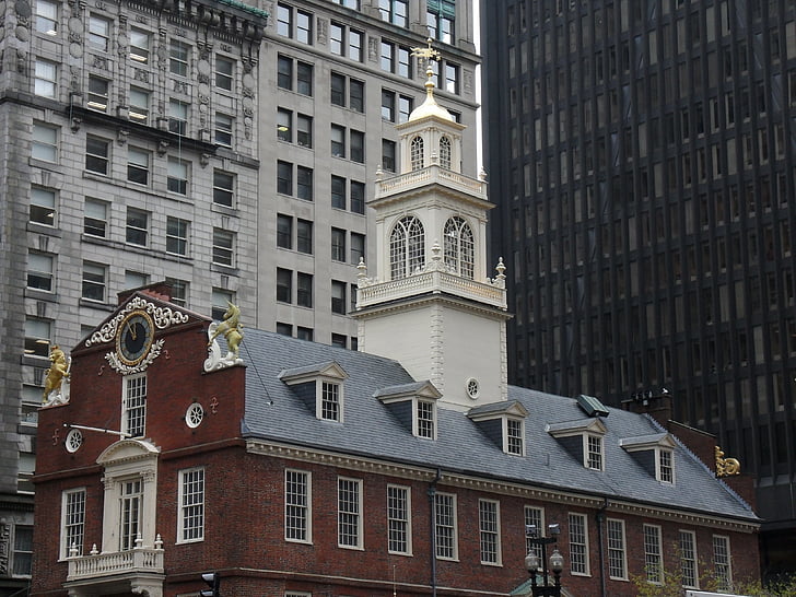 Boston, Old state house, Massachusetts, dom chodník