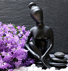 woman, sculpture, figure, statue, beautiful woman, flowers, purple