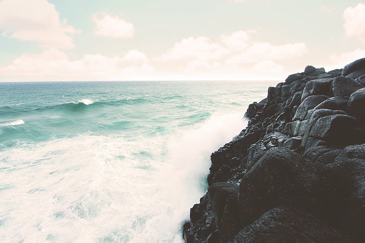 rock, coast, water, waves, ocean, sea, nature
