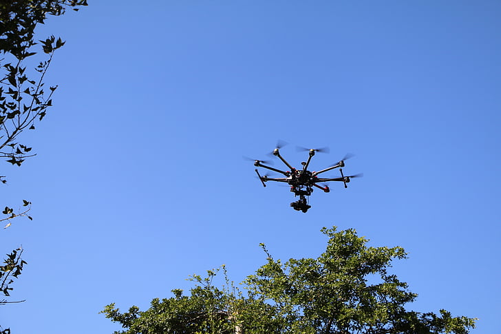 UAV, material, fornecedor de electricidade, helicóptero, drone, voando, veículo aéreo