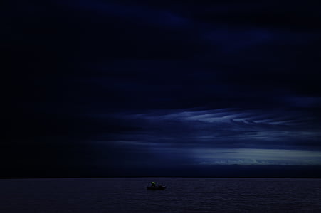 вода, лодка, тъмно, тъмнината, океан, гребане, синьо