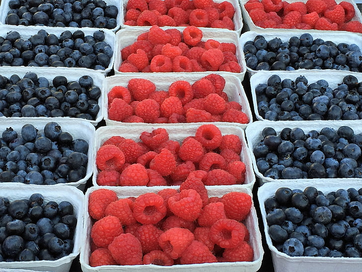 hindbær, blåbær, sund, frugt, lækker, mad, ernæring