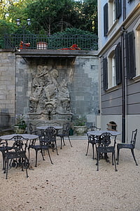 Hof, chaises, sculpture, Zurich, Hôtel, Niederdorf, café