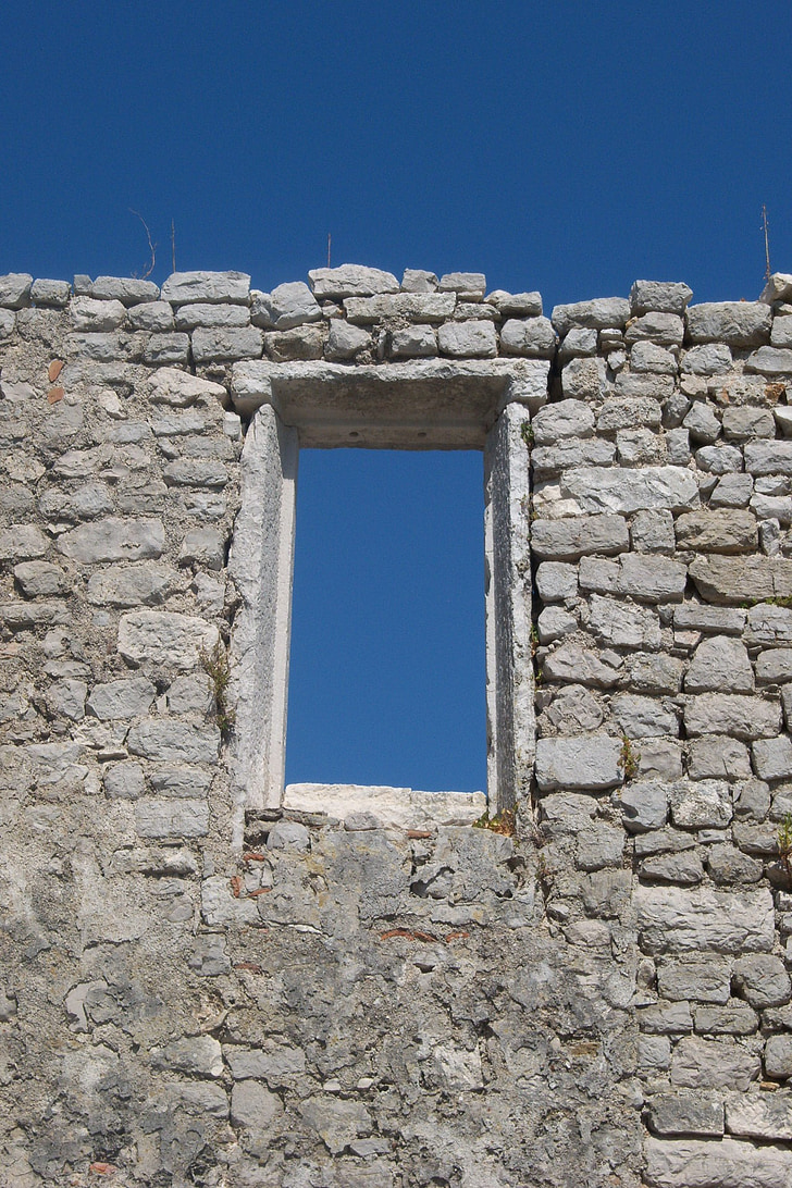 ruin, fönster, väggen, antika