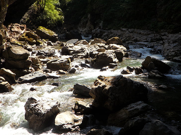 mountain stream, breitach, allgäu, river, scree, rock, water