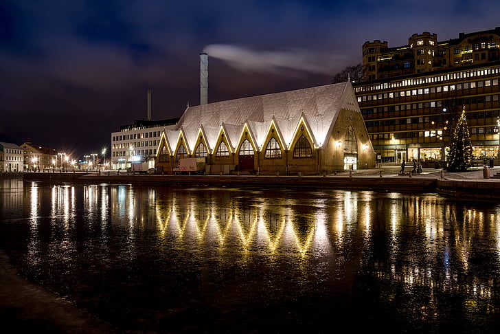 feskekyrkan, fiskekyrka, Gothenburg, noapte, City, apa, canal