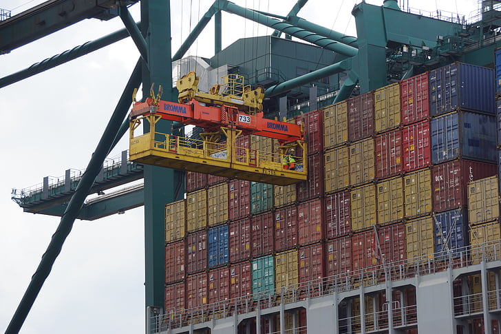 containers, schip, poort, vervoer, laden, containerschip, lading kraan