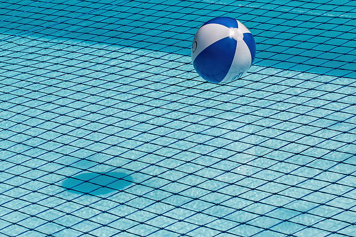 swimming pool, safety net, beach ball, blue, water, clean, swim