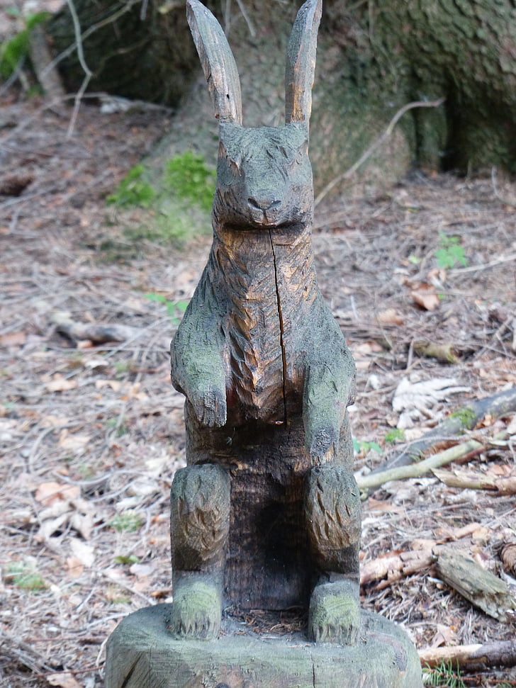 hare, wood, carving, nature trail, holzfigur, figure