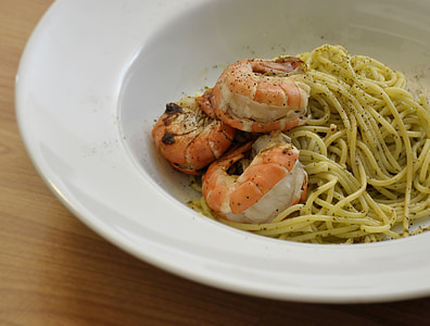 spaghetti, crevettes, Italien, alimentaire, dîner, Italie, cuisine