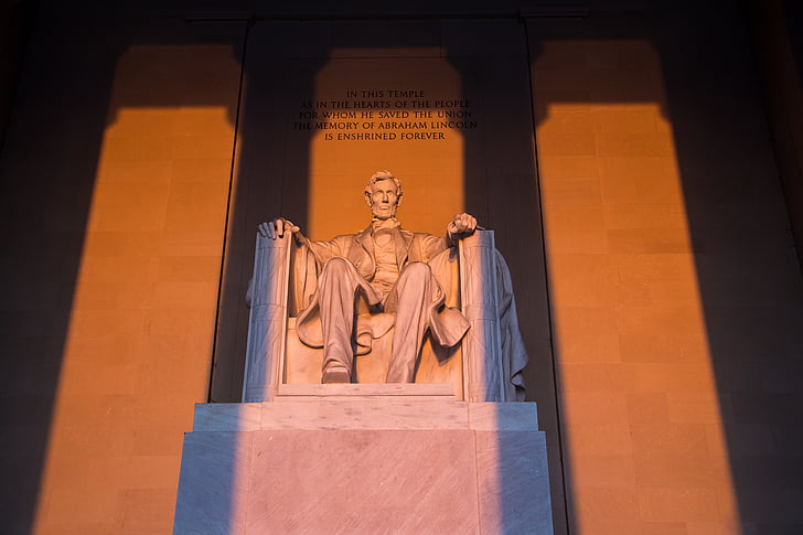 Lincoln memorial, Washington d, Abraham lincoln, morgen solopgang, patriotisk, vartegn, statue