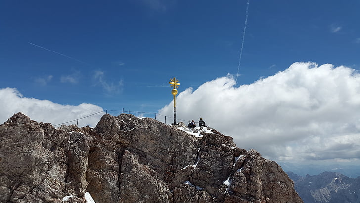 Zugspitze, Summit cross, csúcstalálkozó, kereszt, Zugspitze-hegység, hegyek, alpesi
